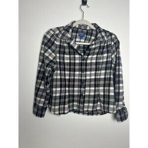 Pendleton Womens Shirt Wool Black White Plaid Button-Down Petite Large